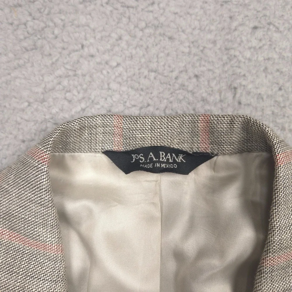Jos A Bank Sport Coat Men 41R Wool Silk Linen Herringbone Windowpane Gray